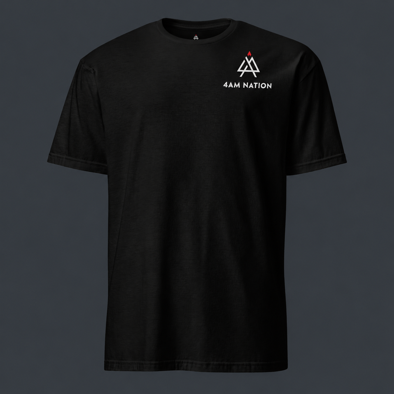 Black t-shirt with '4AM Nation' logo on a dark background