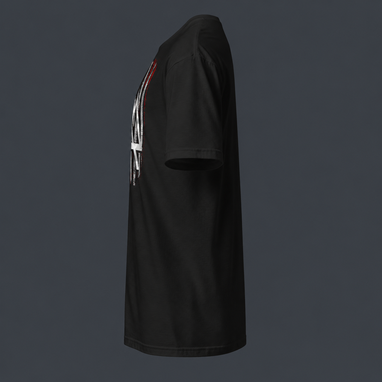 Black t-shirt with a '4 AM NATION' flag on the back against a dark gray background