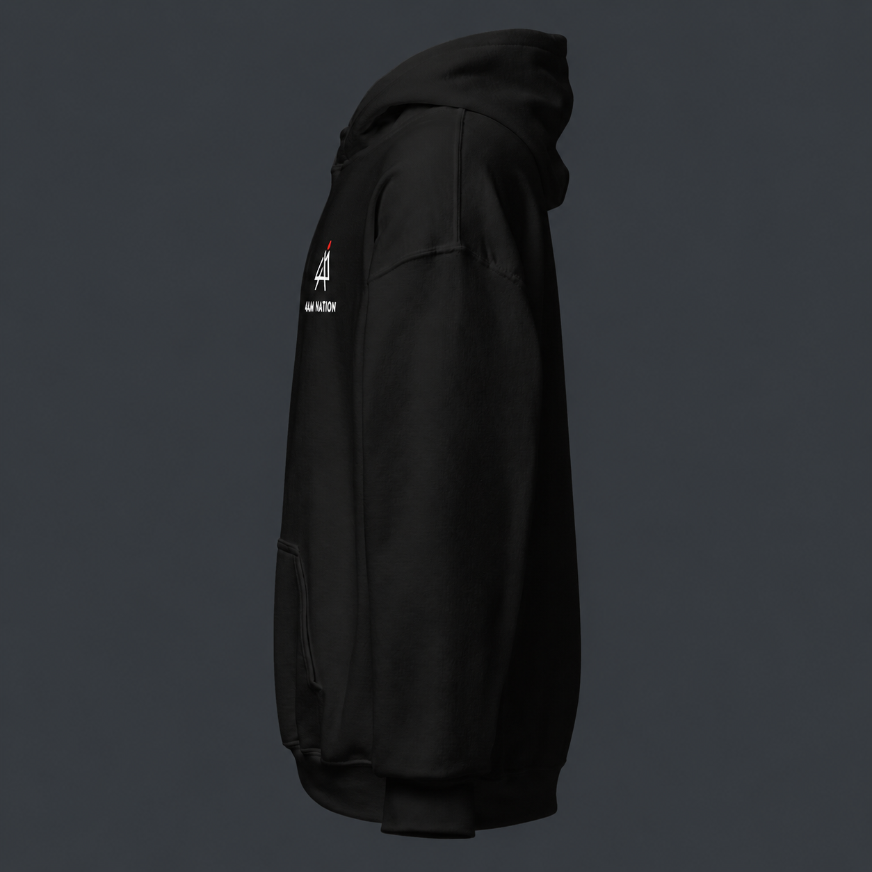 Black hoodie with the '4 AM NATION' logo against a dark background