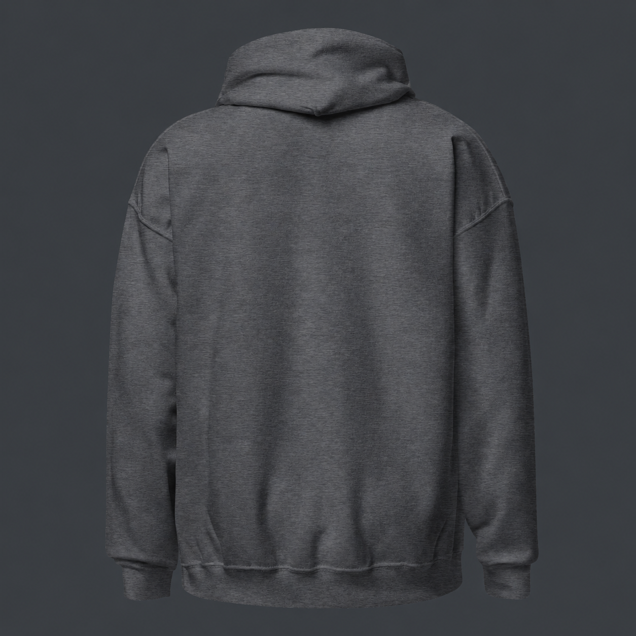 dark heather gray hoodie on a black background
