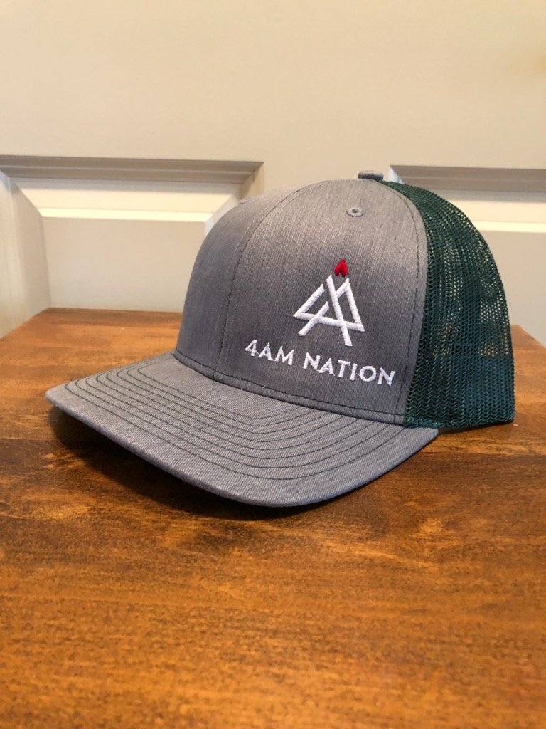 HEATHER GREY AND DARK GREEN - WHITE LOGO RED TIP