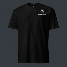 Load image into Gallery viewer, Black t-shirt with '4AM Nation' logo on a dark background