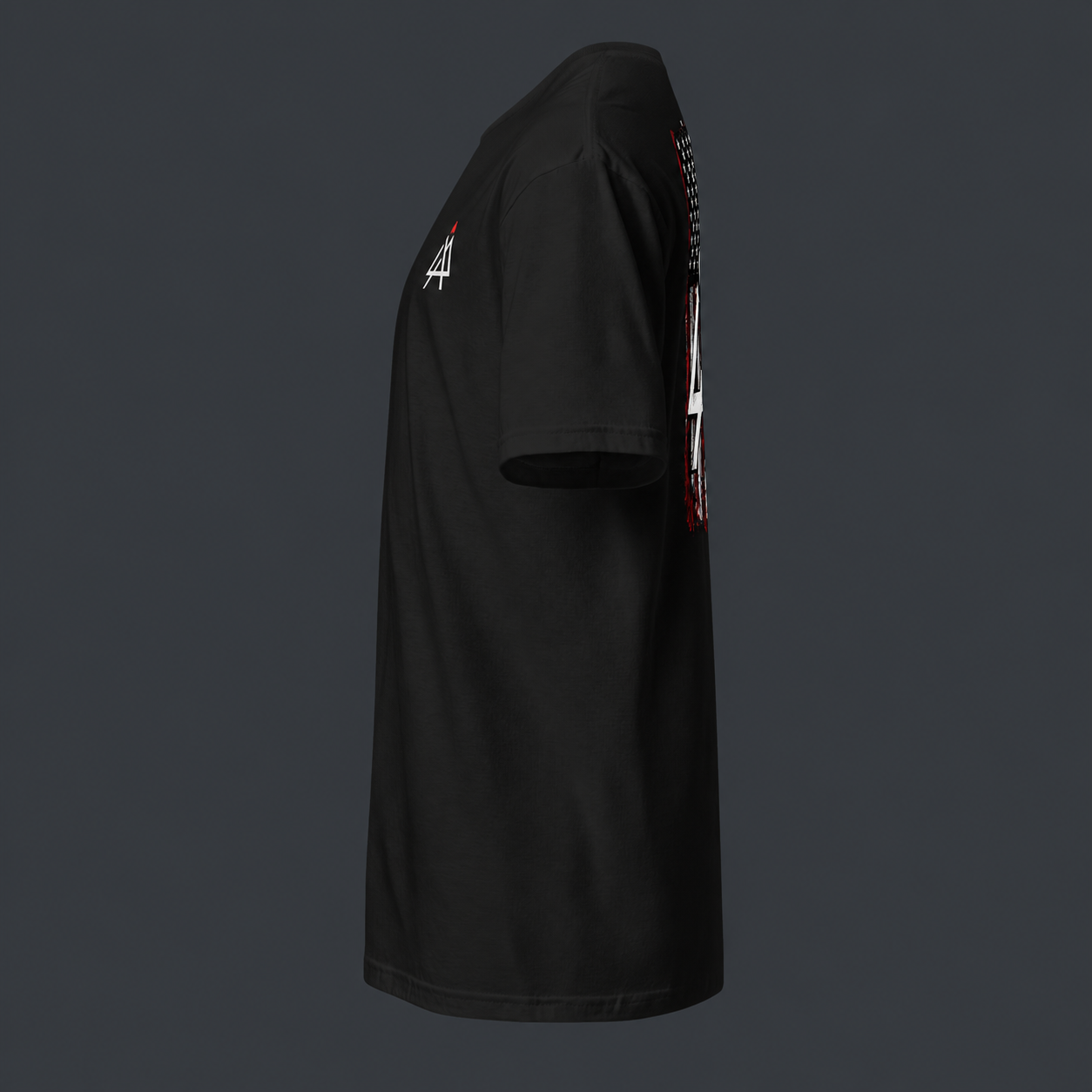 Black t-shirt with '4 AM NATION FLAG AND LOGO' and black background