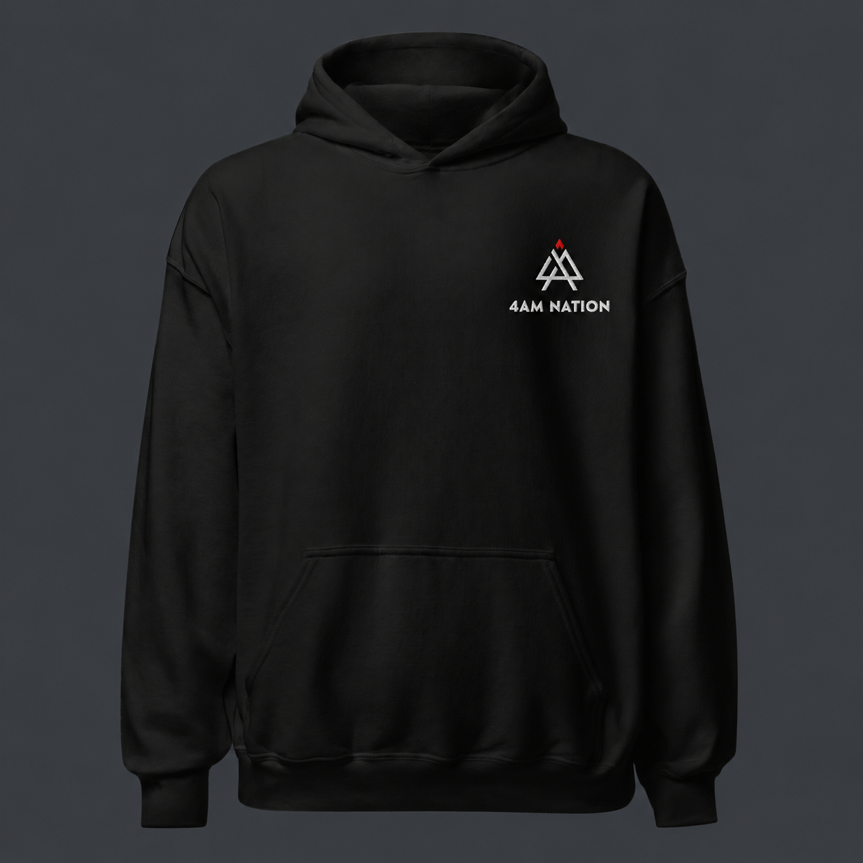Black hoodie with the '4 AM NATION' logo on the chest against a dark background