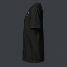Load image into Gallery viewer, Black t-shirt with '4 AM NATION' logo on the chest against a dark gray background