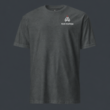 Load image into Gallery viewer, Gray t-shirt with '4 AM NATION' logo on the chest against a dark background