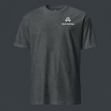 Load image into Gallery viewer, Dark heather gray t-shirt with a '4 AM NATION' logo on the chest against a dark background 