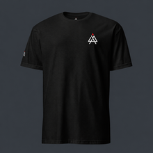 Load image into Gallery viewer, Black t-shirt with a '4 AM NATION' logo on the chest against a dark background