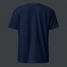 Load image into Gallery viewer, Navy blue '4 AM NATION' t-shirt on a dark gray background