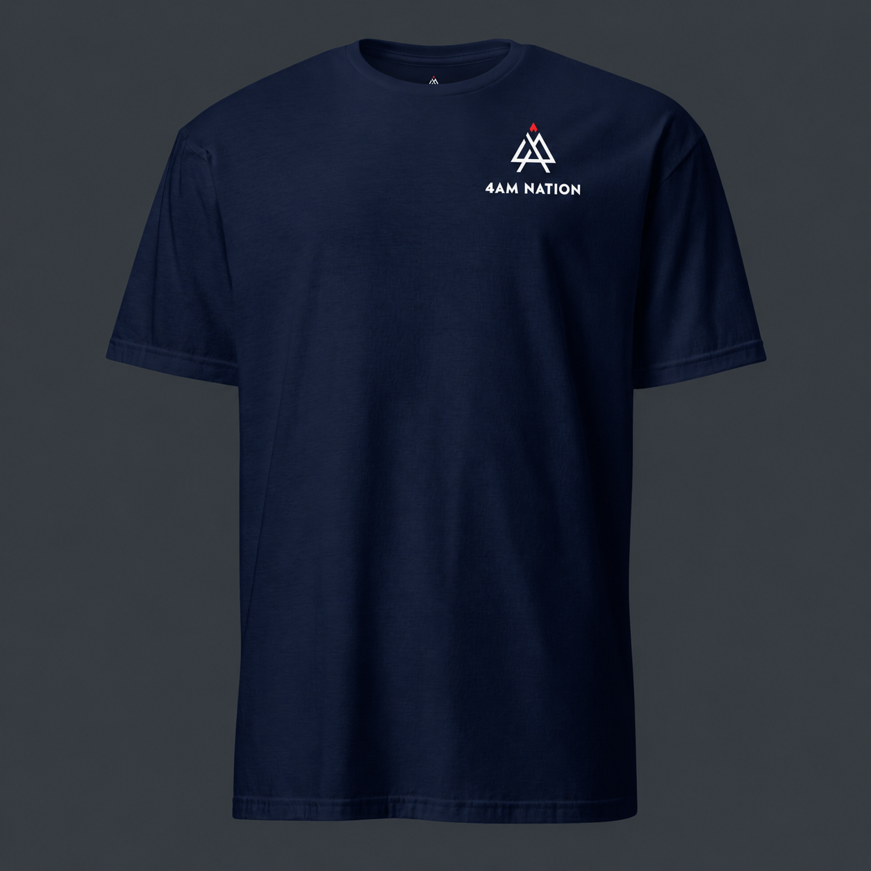 Navy blue t-shirt with  '4 AM NATION' logo on the chest against a dark background
