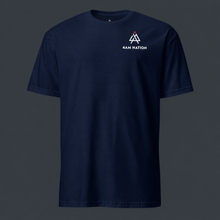 Load image into Gallery viewer, Navy blue t-shirt with  '4 AM NATION' logo on the chest against a dark background