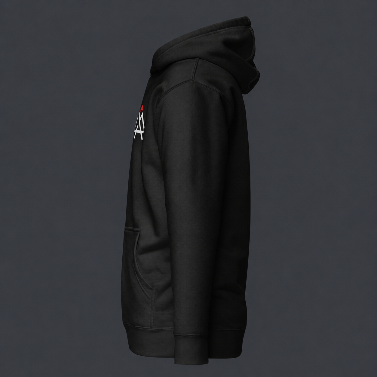 Black hoodie left side view with '4 AM NATION' logo on the chest against a dark background