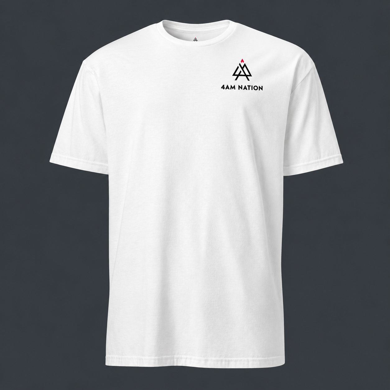 White t-shirt with '4AM Nation' logo on a dark background