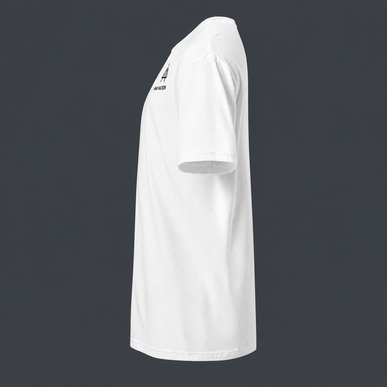 White t-shirt with '4 AM NATION'  logo on the sleeve against a dark background