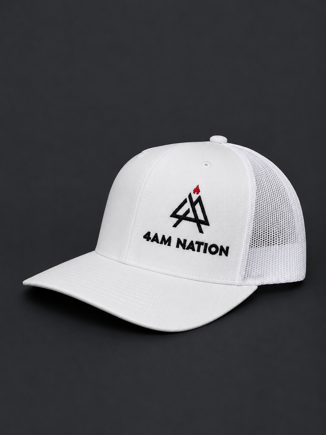 White hat with '4AM Nation' logo on a black background